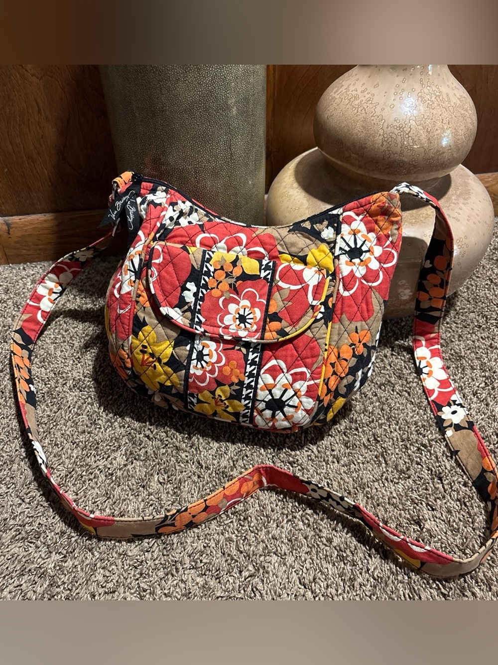 Vera Bradley Quilted Floral Crossbody in Red, Orange, Yellow & Black
